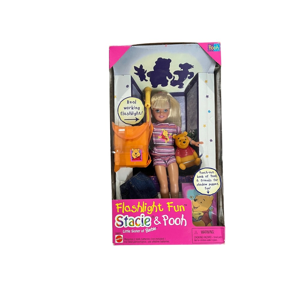 Vintage 1997 Mattel Flashlight Fun Stacie & Pooh Doll Barbie Sister 19669 NIB